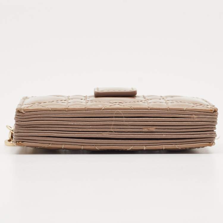 Pre Owned Dior Beige Cannage Patent Leather Lady Dior 5 Gusset Card Holder
