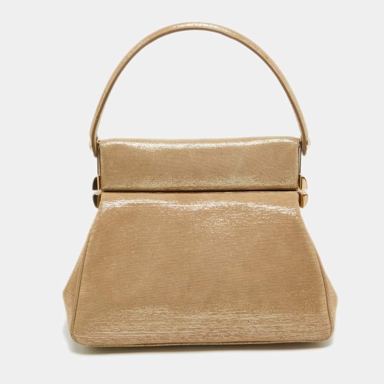 Pre Owned Dior Gold Metallic Suede Babe Vanity Top Handle Bag
