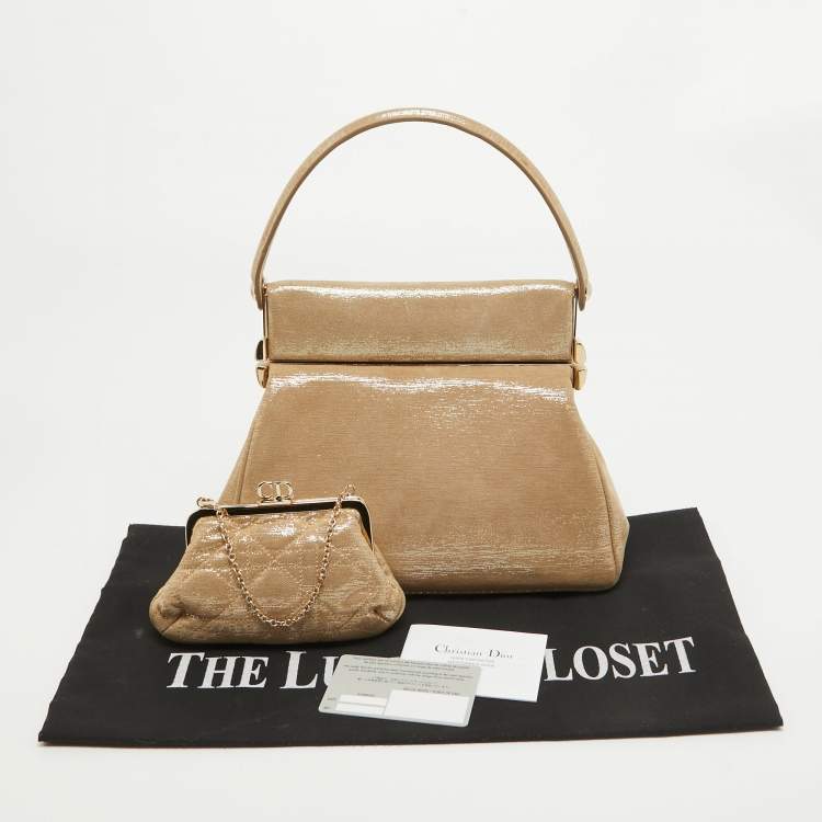 Pre Owned Dior Gold Metallic Suede Babe Vanity Top Handle Bag