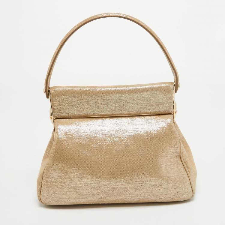 Pre Owned Dior Gold Metallic Suede Babe Vanity Top Handle Bag