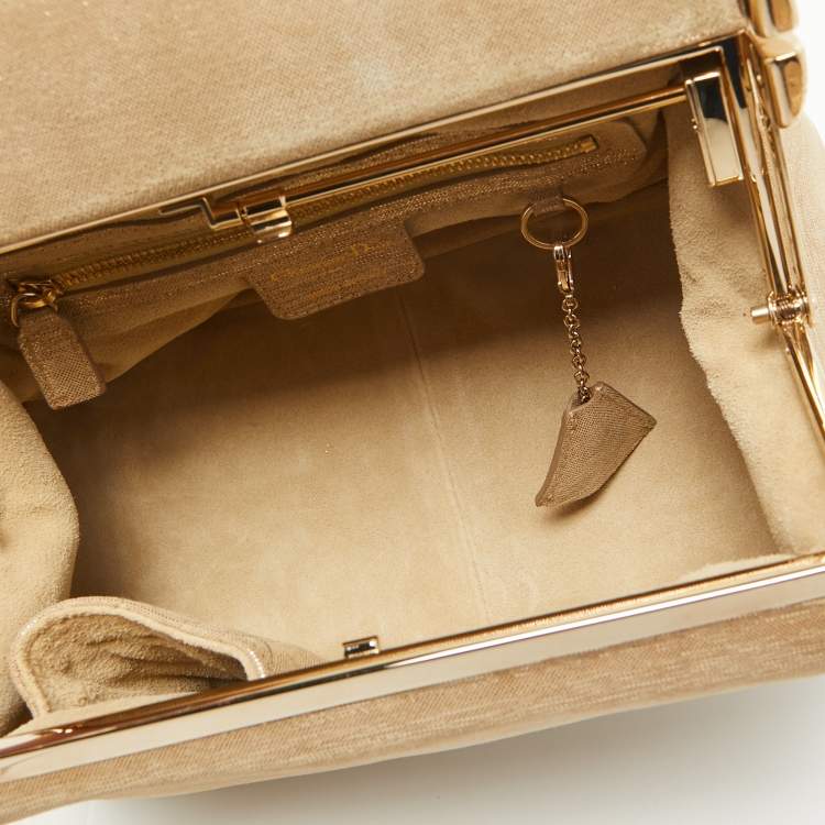 Pre Owned Dior Gold Metallic Suede Babe Vanity Top Handle Bag