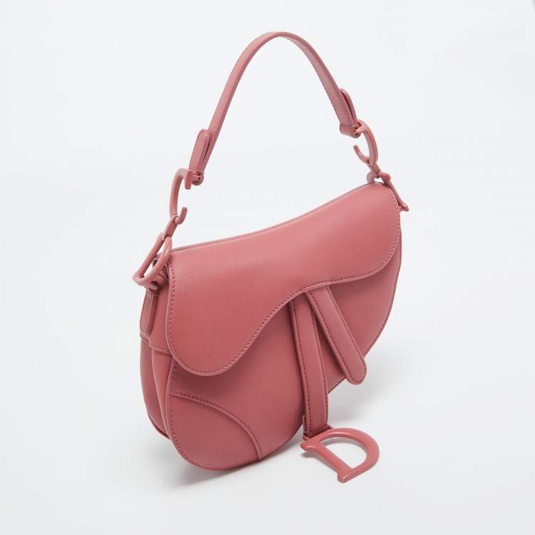 Pre Owned Dior Pink Leather Mini Saddle Bag