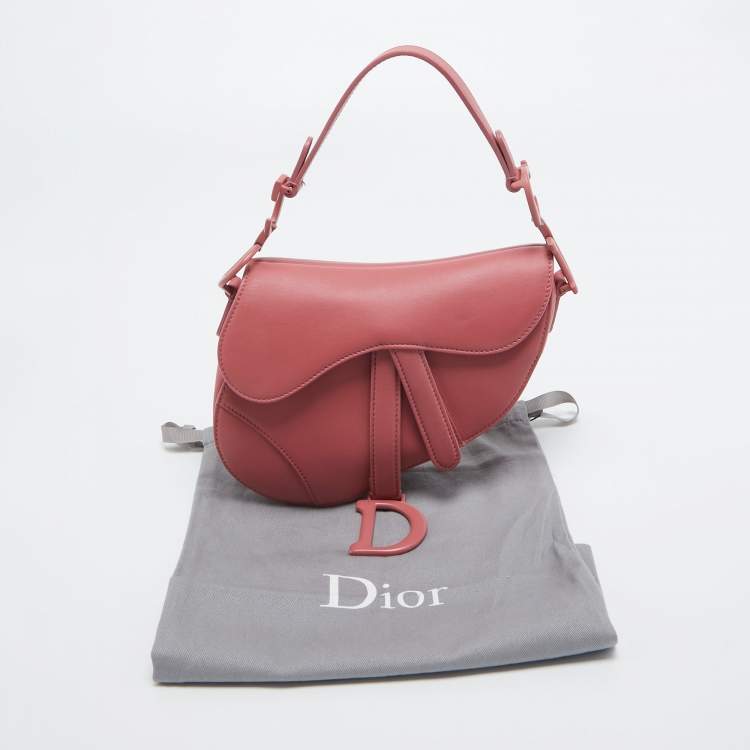 Pre Owned Dior Pink Leather Mini Saddle Bag