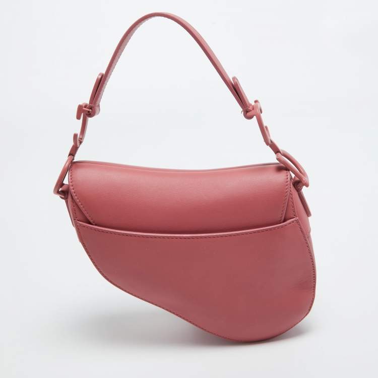 Pre Owned Dior Pink Leather Mini Saddle Bag
