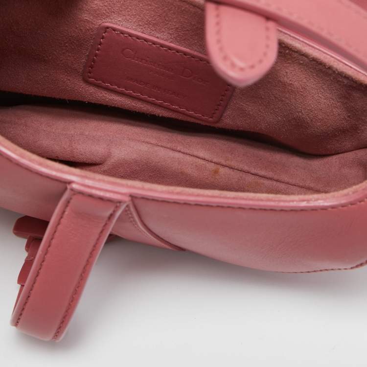 Pre Owned Dior Pink Leather Mini Saddle Bag