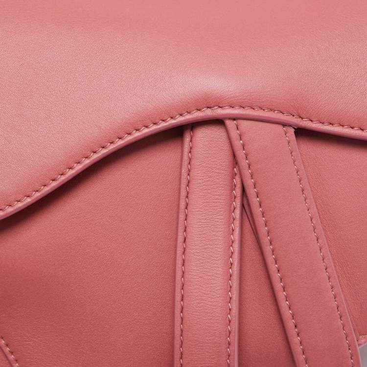 Pre Owned Dior Pink Leather Mini Saddle Bag