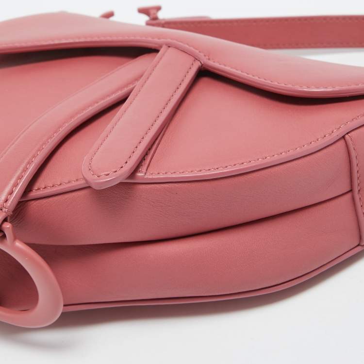 Pre Owned Dior Pink Leather Mini Saddle Bag