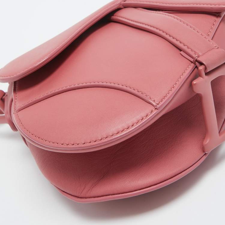 Pre Owned Dior Pink Leather Mini Saddle Bag