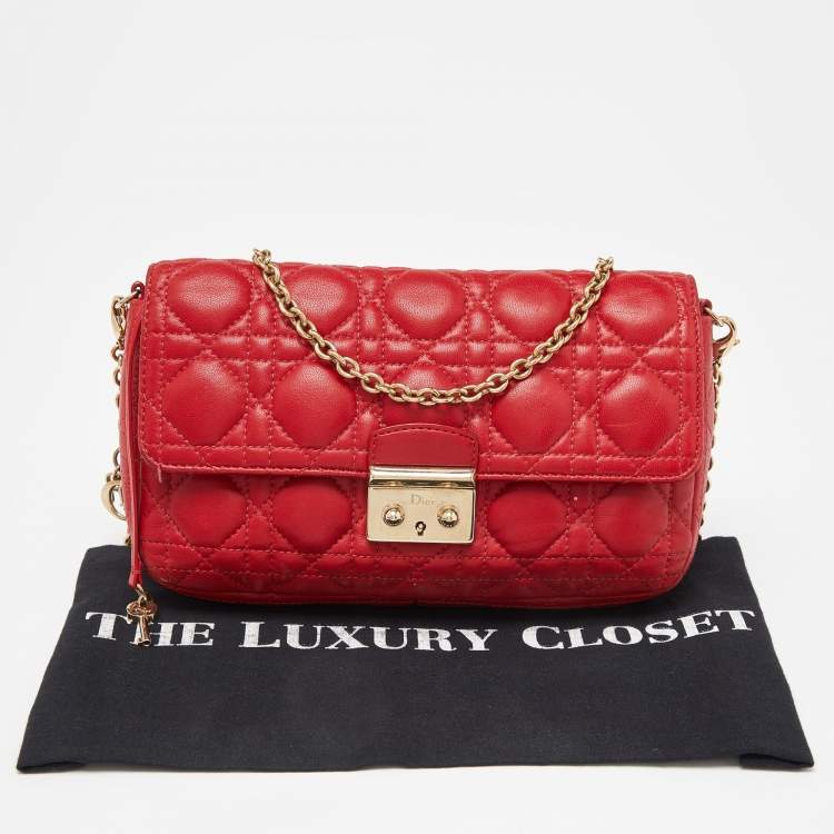Pre Owned Dior Red Cannage Leather Miss Dior Promenade Chain Clutch