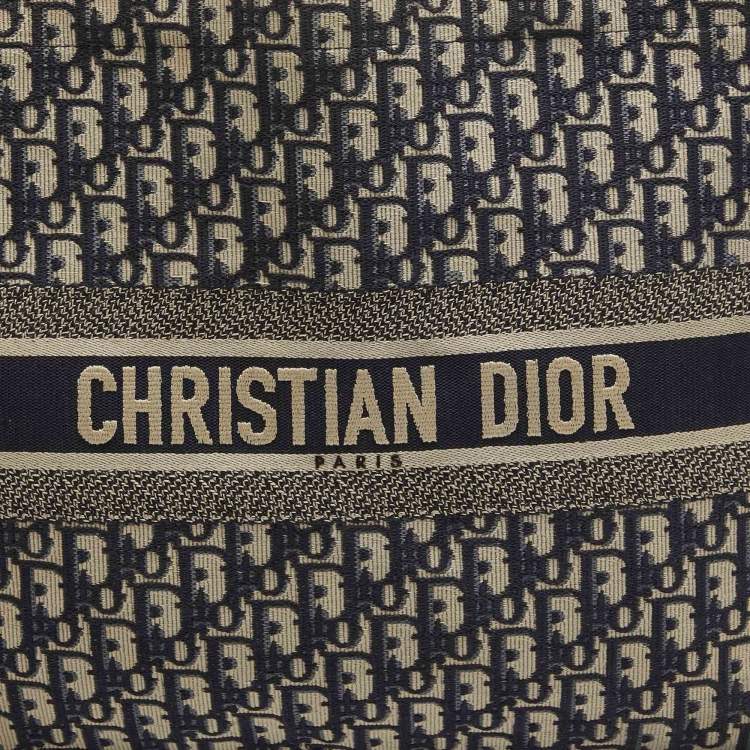 Pre Owned Dior Navy Blue Oblique Embroidered Canvas Large Book Tote