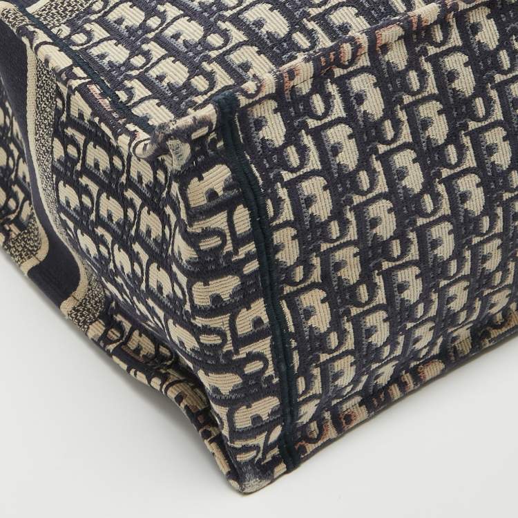 Pre Owned Dior Navy Blue Oblique Embroidered Canvas Large Book Tote