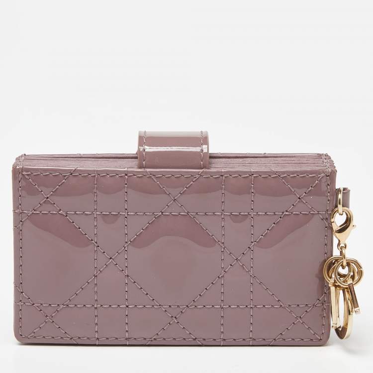 Pre Owned Dior Old Rose Cannage Patent Leather Lady Dior 5 Gusset Card Holder