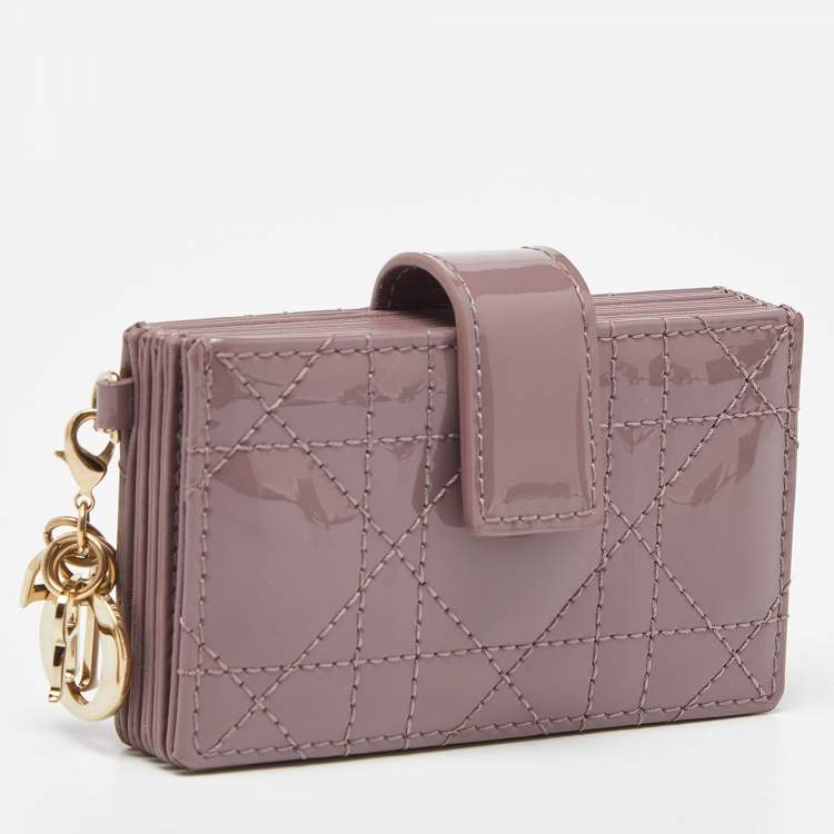 Pre Owned Dior Old Rose Cannage Patent Leather Lady Dior 5 Gusset Card Holder