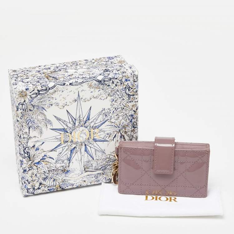 Pre Owned Dior Old Rose Cannage Patent Leather Lady Dior 5 Gusset Card Holder