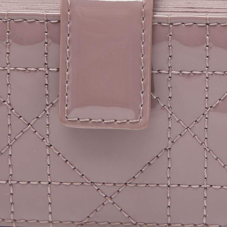 Pre Owned Dior Old Rose Cannage Patent Leather Lady Dior 5 Gusset Card Holder