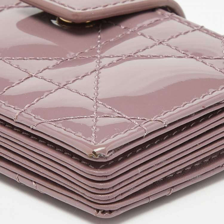 Pre Owned Dior Old Rose Cannage Patent Leather Lady Dior 5 Gusset Card Holder