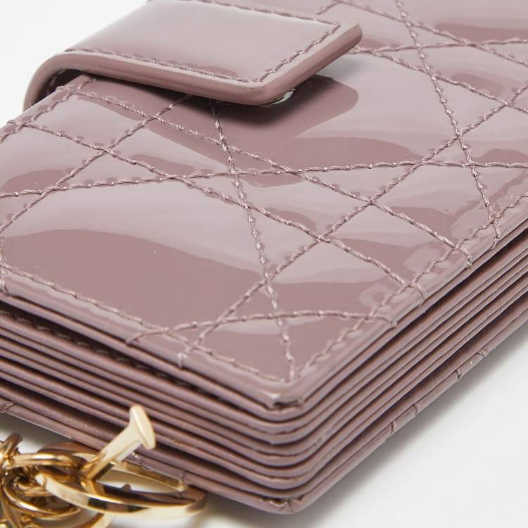 Pre Owned Dior Old Rose Cannage Patent Leather Lady Dior 5 Gusset Card Holder