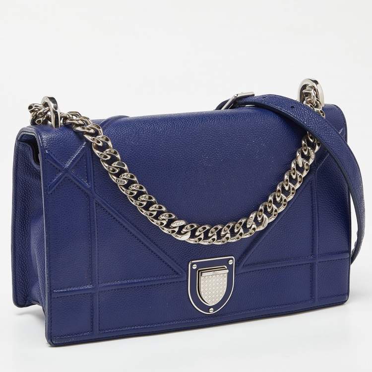 Pre Owned Dior Blue Leather Medium Diorama Flap Shoulder Bag