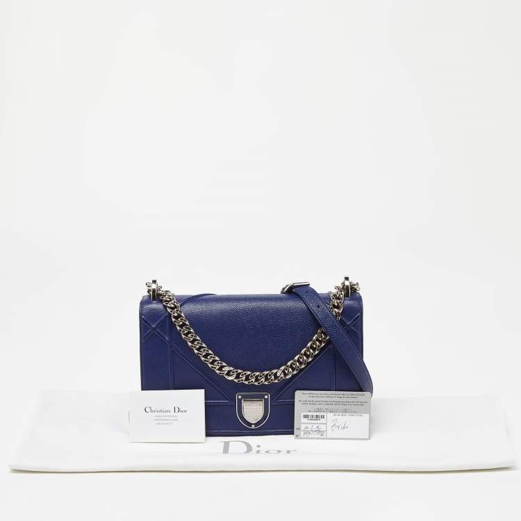 Pre Owned Dior Blue Leather Medium Diorama Flap Shoulder Bag