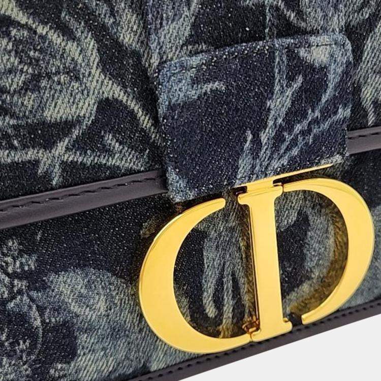 Pre Owned Christian Dior 30 Blue Canvas Montaigne Flowers Shoulder Bag