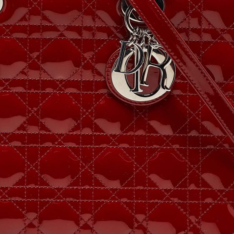 مملوكة مسبقًا Dior Red Cannage Patent Leather Large Lady Dior Tote