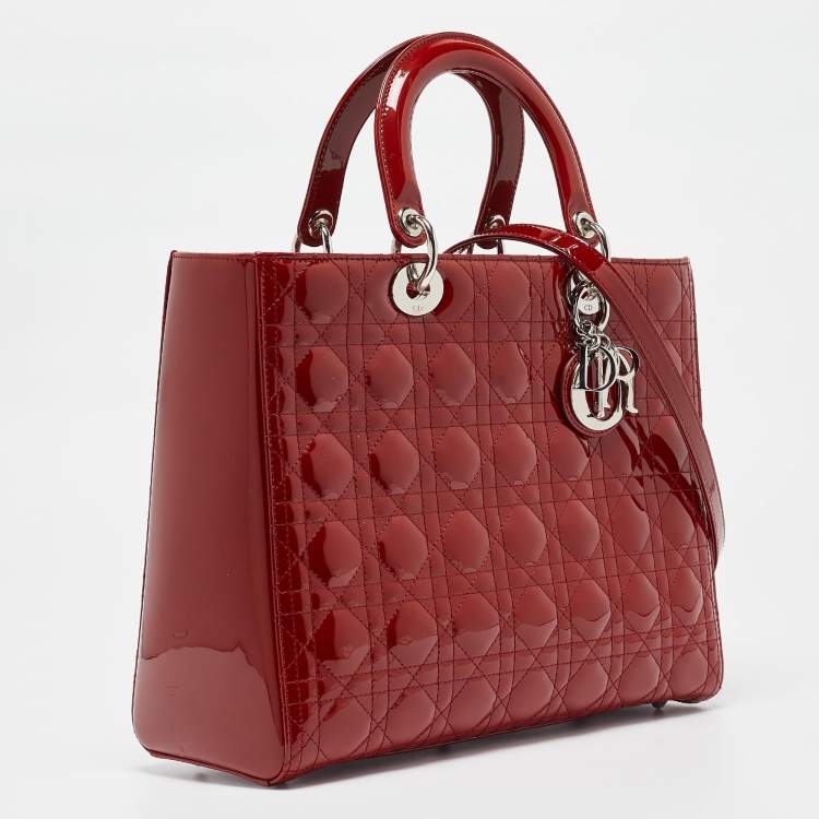 مملوكة مسبقًا Dior Red Cannage Patent Leather Large Lady Dior Tote