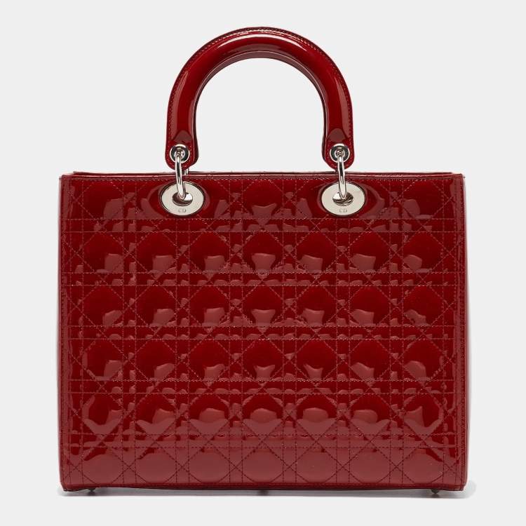 مملوكة مسبقًا Dior Red Cannage Patent Leather Large Lady Dior Tote