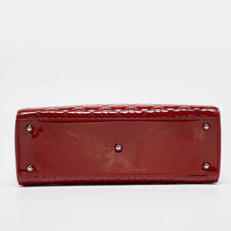 مملوكة مسبقًا Dior Red Cannage Patent Leather Large Lady Dior Tote