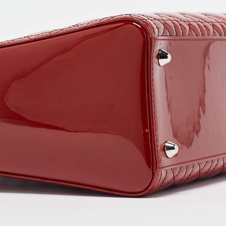 مملوكة مسبقًا Dior Red Cannage Patent Leather Large Lady Dior Tote