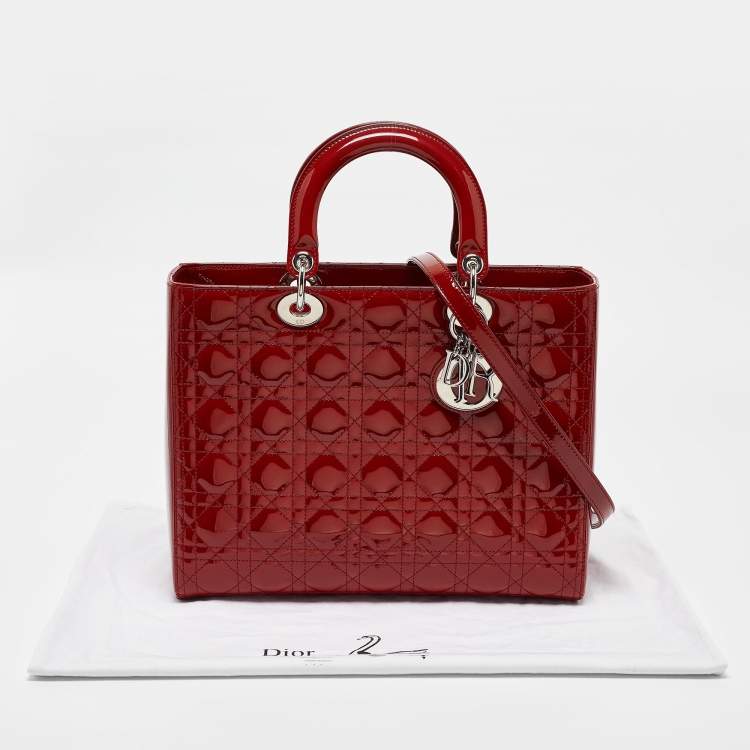 مملوكة مسبقًا Dior Red Cannage Patent Leather Large Lady Dior Tote