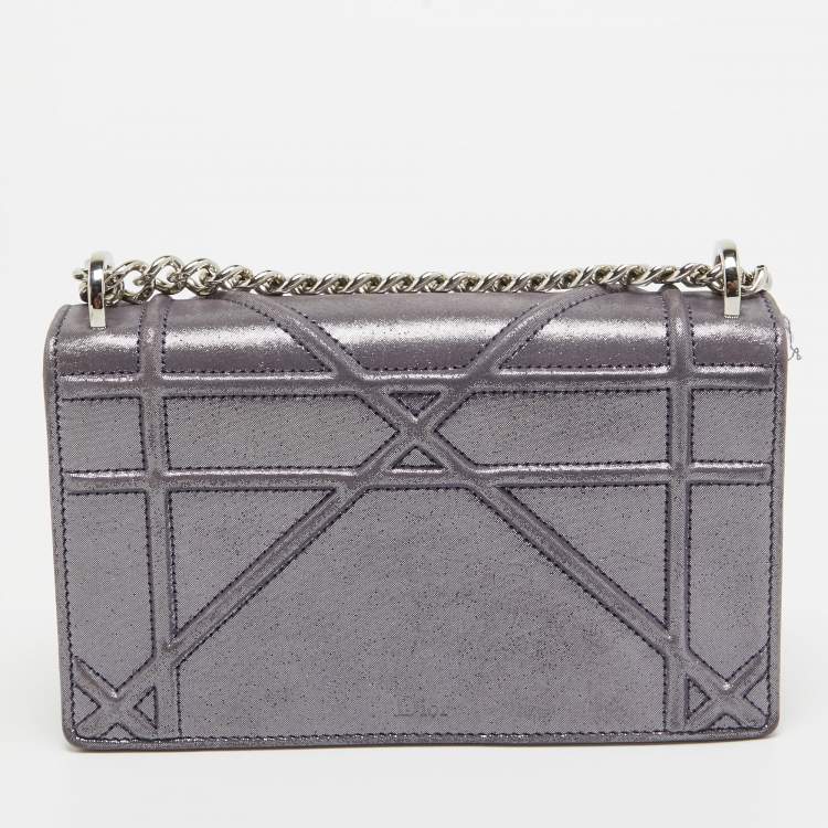 Pre Owned Dior Purple Iridescent Leather Diorama Wallet on Chain