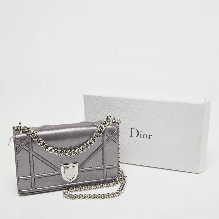 Pre Owned Dior Purple Iridescent Leather Diorama Wallet on Chain