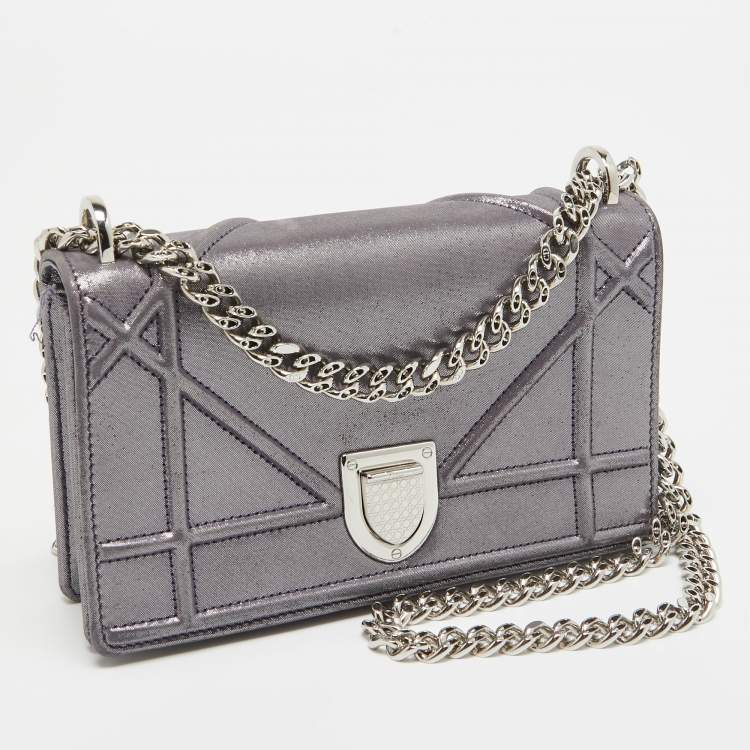 Pre Owned Dior Purple Iridescent Leather Diorama Wallet on Chain