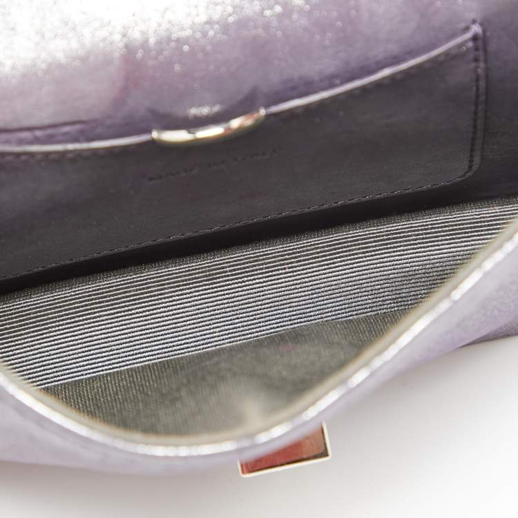 Pre Owned Dior Purple Iridescent Leather Diorama Wallet on Chain