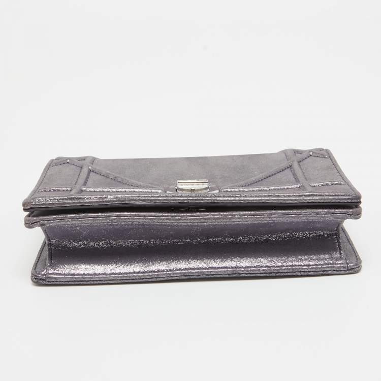 Pre Owned Dior Purple Iridescent Leather Diorama Wallet on Chain