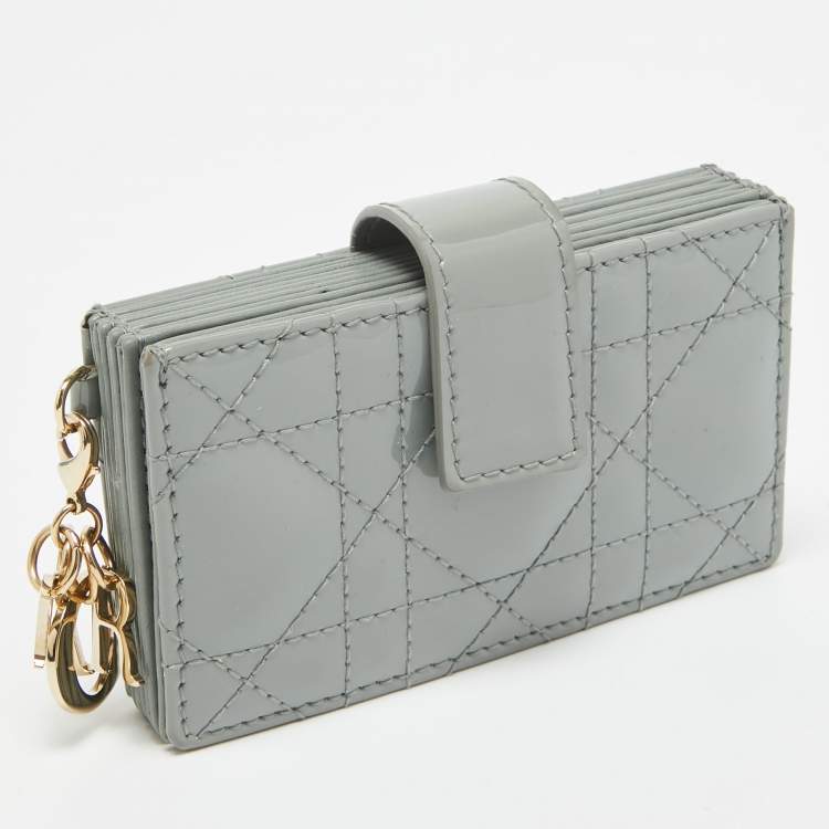 Pre Owned Dior Grey Cannage Patent Leather Lady Dior 5 Gusset Card Holder