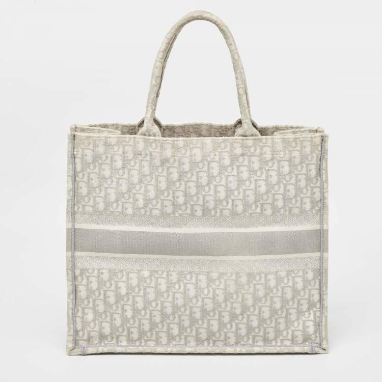 Pre Owned Dior Grey Oblique Embroidered Canvas Large Book Tote