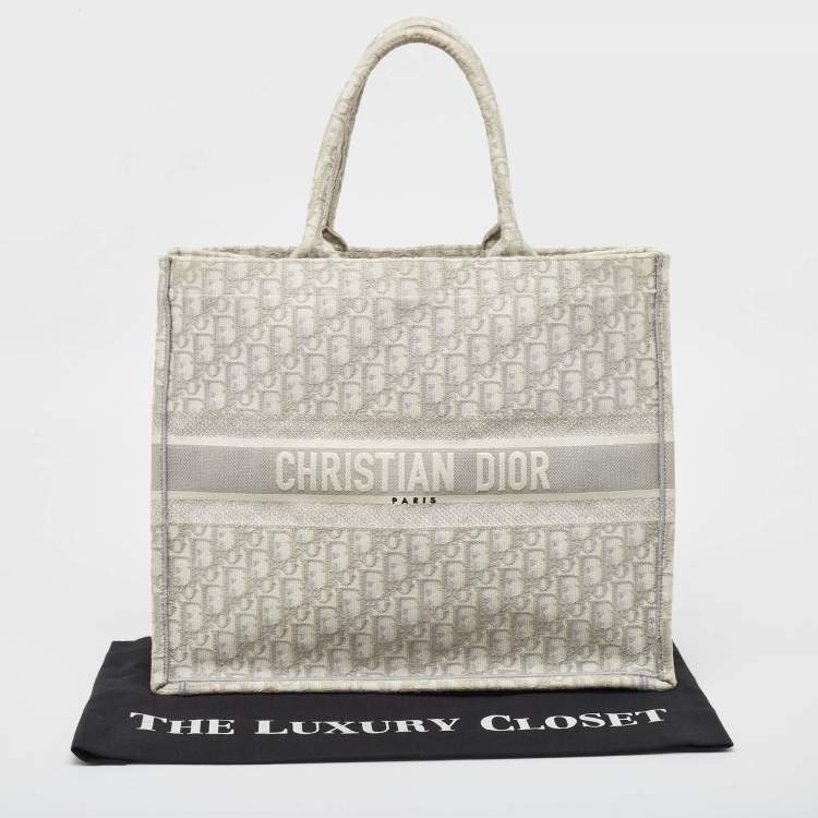 Pre Owned Dior Grey Oblique Embroidered Canvas Large Book Tote
