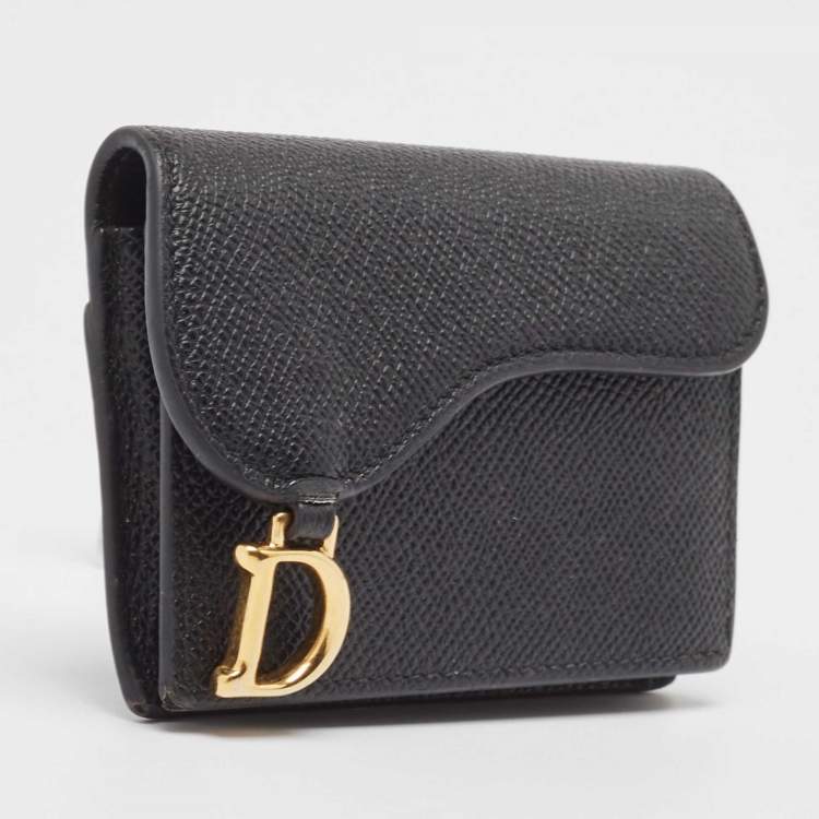 Pre Owned Dior Black Leather Saddle Flap Card Case