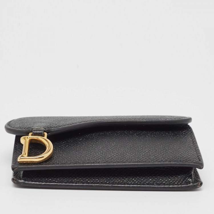 Pre Owned Dior Black Leather Saddle Flap Card Case