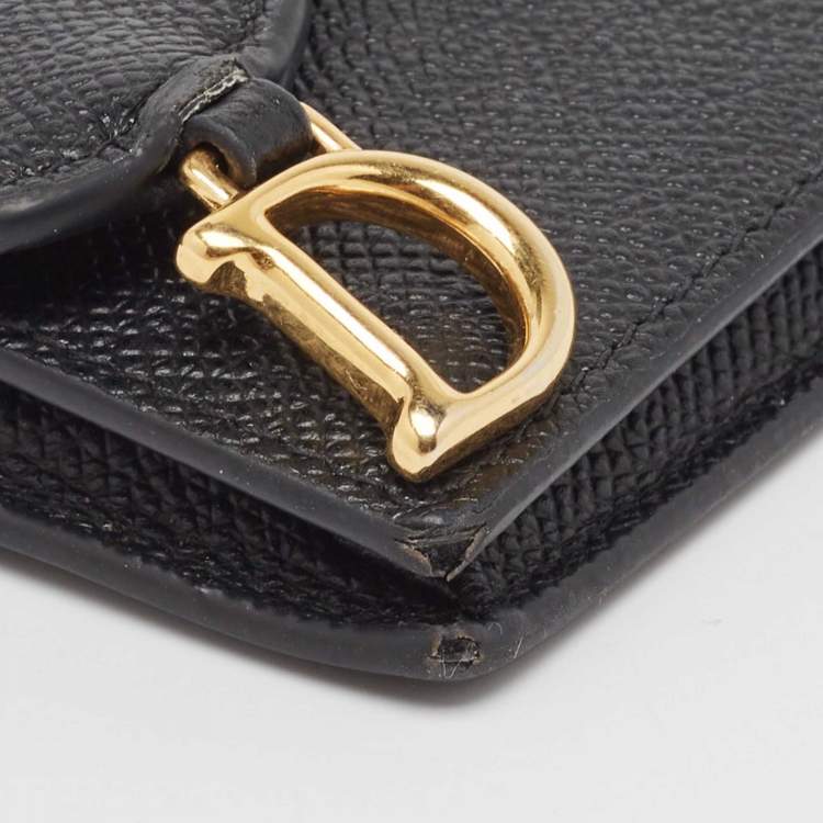 Pre Owned Dior Black Leather Saddle Flap Card Case
