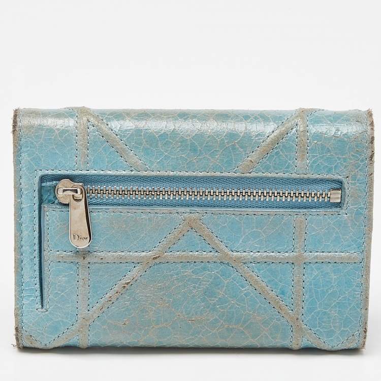 Pre Owned Dior Blue Crinkled Leather Diorama Trifold Wallet