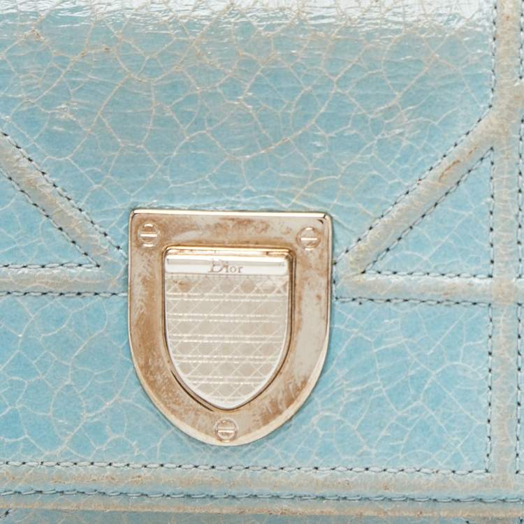 Pre Owned Dior Blue Crinkled Leather Diorama Trifold Wallet