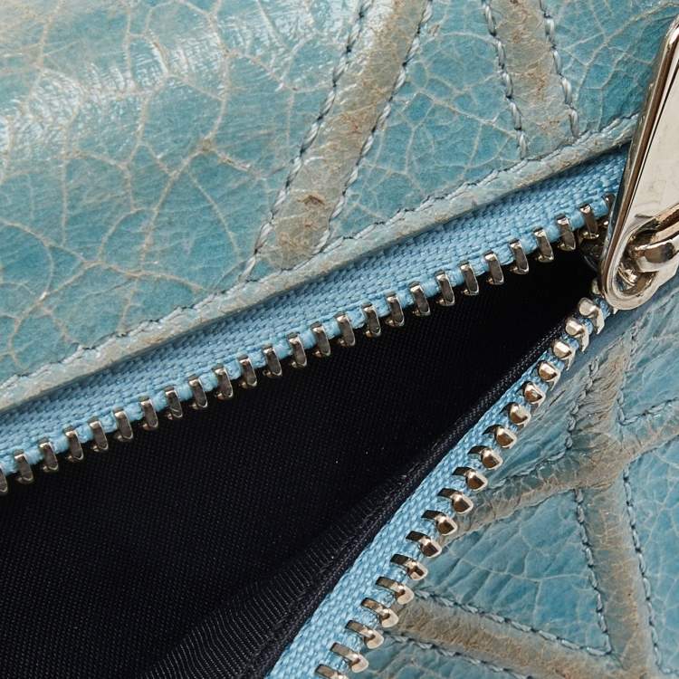Pre Owned Dior Blue Crinkled Leather Diorama Trifold Wallet