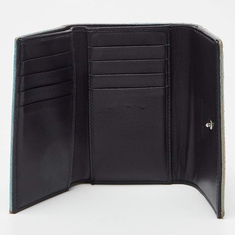 Pre Owned Dior Blue Crinkled Leather Diorama Trifold Wallet