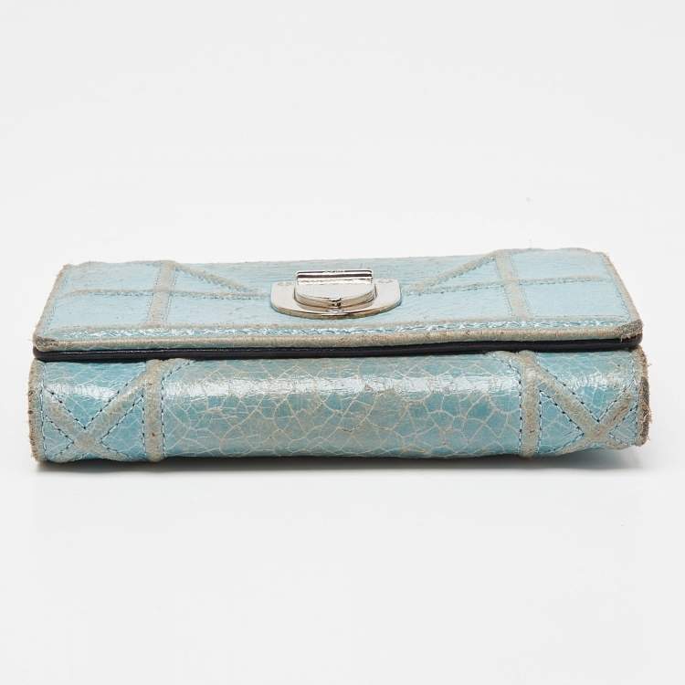 Pre Owned Dior Blue Crinkled Leather Diorama Trifold Wallet