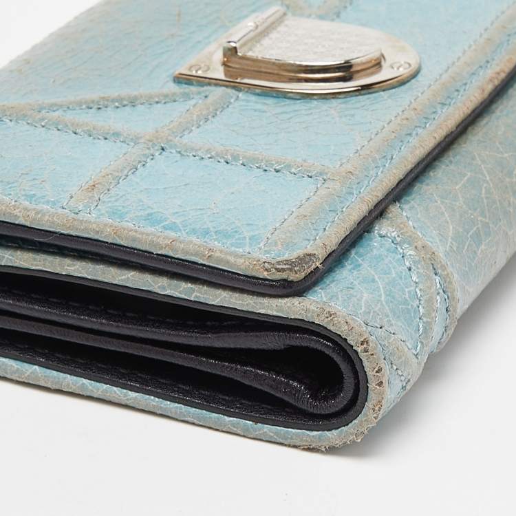 Pre Owned Dior Blue Crinkled Leather Diorama Trifold Wallet