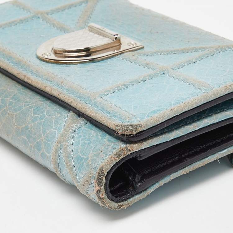 Pre Owned Dior Blue Crinkled Leather Diorama Trifold Wallet