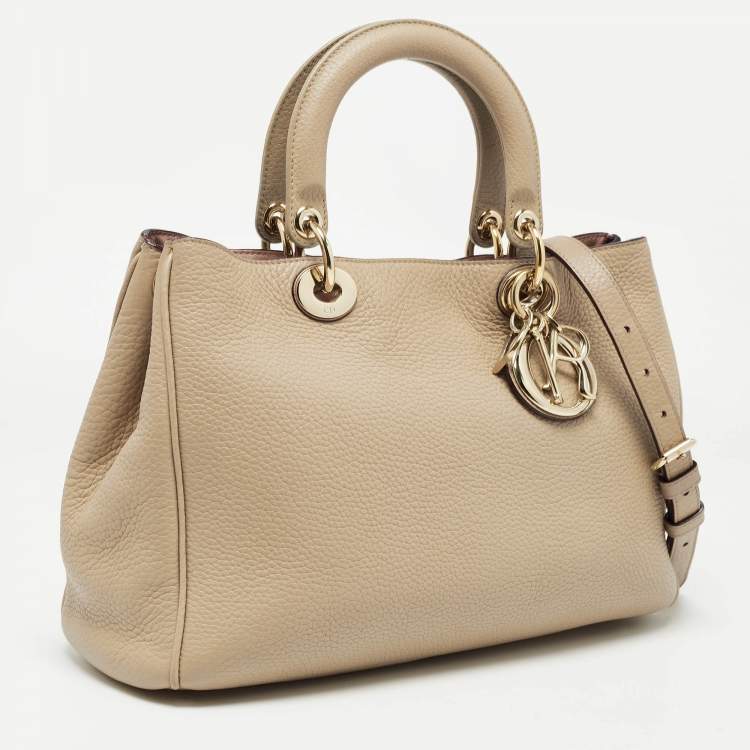 Pre Owned Dior Beige Leather Medium Diorissimo Shopper Tote