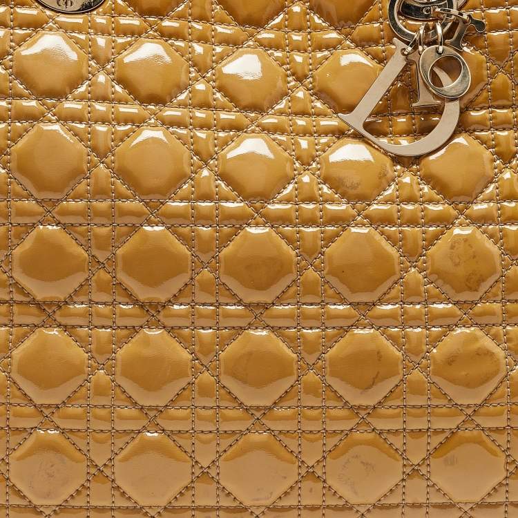 مملوكة مسبقًا Dior Yellow Cannage Patent Leather Large Soft Lady Dior Shopper Tote